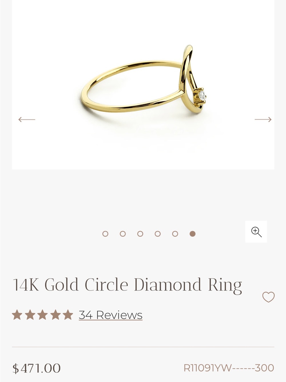 Ferko's 14K Gold Open Circle Ring with Single Diamond Accent - Picture 2 of 5
